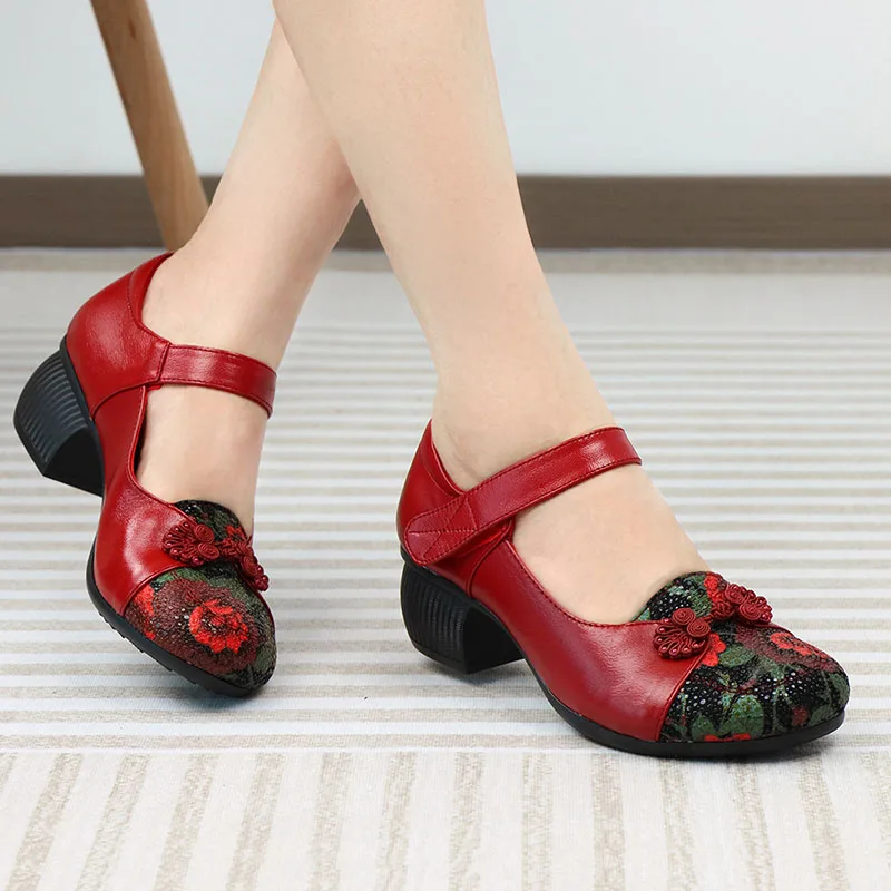 

XMWRLW 2026 Summer Genuine Leather Sandals For Women Heels Shoes Retro Style Ladies Handmade Shoes Summer Women Non Slip Sandal