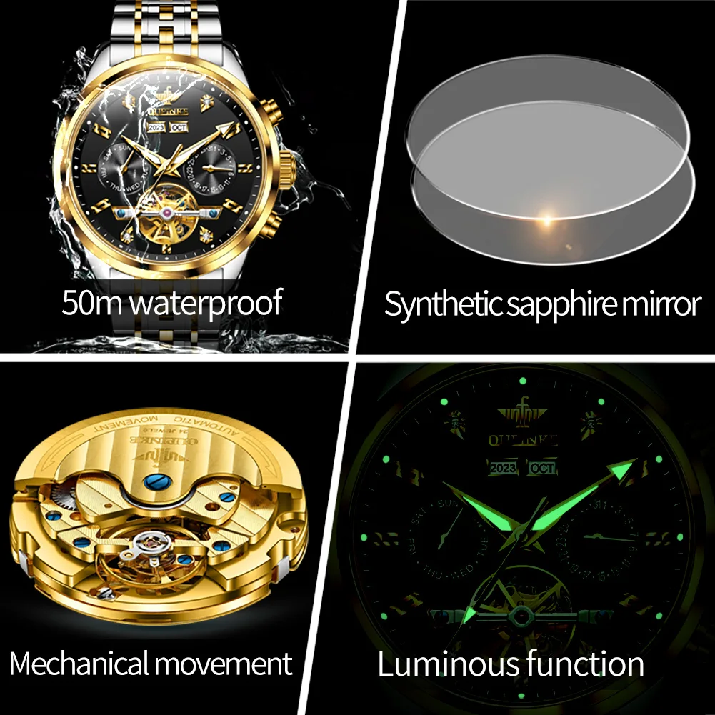 OUPINKE 3248 Fashion Brand Man Fully Automatic Mechanical Watches Waterproof Precision Steel Strap Waterproof Men Watch Luminous