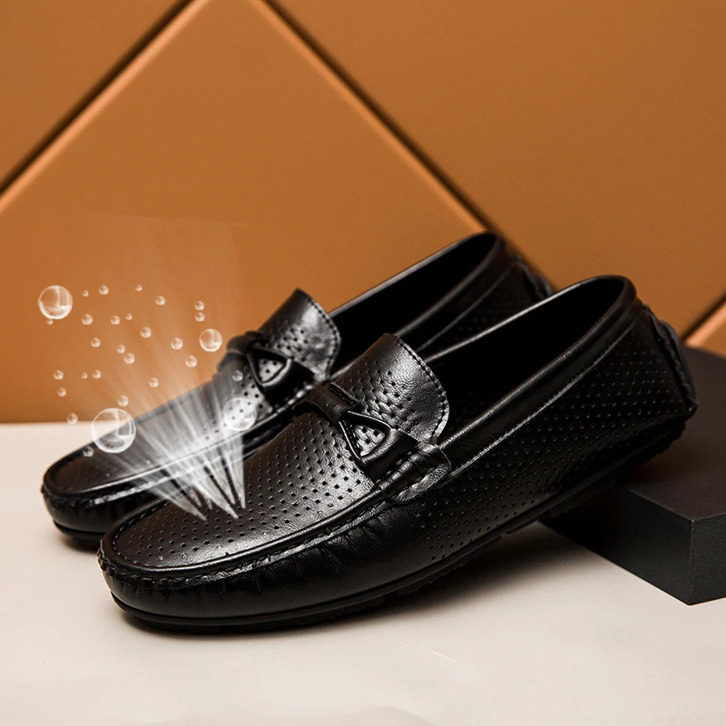 Luxury Mens Genuine Leather Shoes New Casual Shoes Men Black Business Men Slip-on Shoes All-Match Loafers Handmade Driving Flats