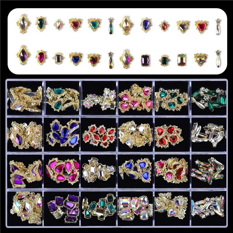 Nail Rhinestones 240Pcs Big Charms Silver 3D Crystals Iridescent AB Diamonds Gold Metal Frame for DIY Crafts Nail Art