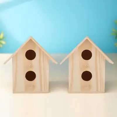 2pcs Wooden Bird Nest Natural Style Bird Breeding Box For Parrot Canary Lark Pet Birds House Ornament Accessory