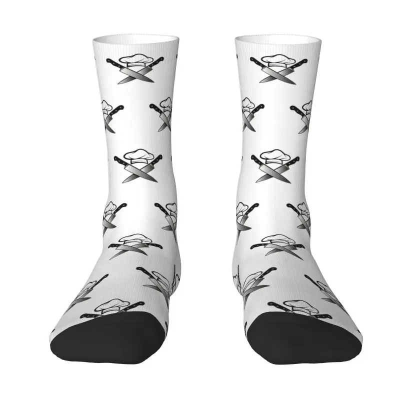 Funny Cooking Skull Knife Chef Dress Socks Men Women Warm Fashion Crew Socks