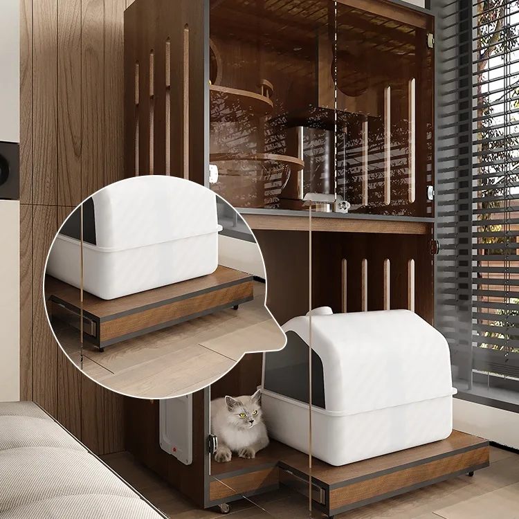 Automatic cat cabinet cat cage household indoor oversized breathable solid wood closed intelligent electric cat litter box