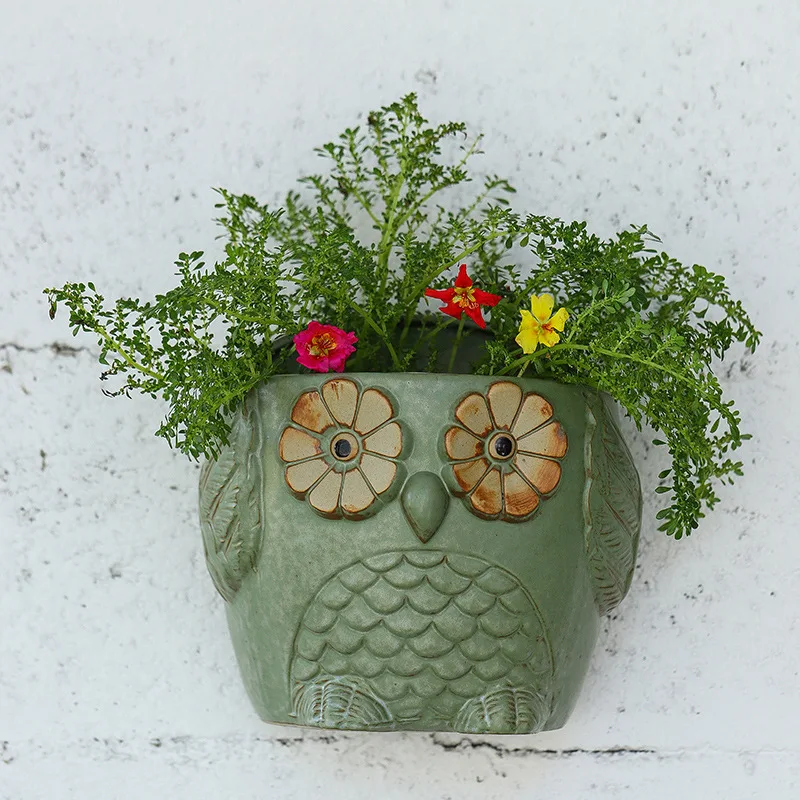 Wall Hanging Ceramic Flower Pot Vintage Flower Pot Hanging Pot Green Pot Container Hanging Wall Hanging Decorative Flower Vessel