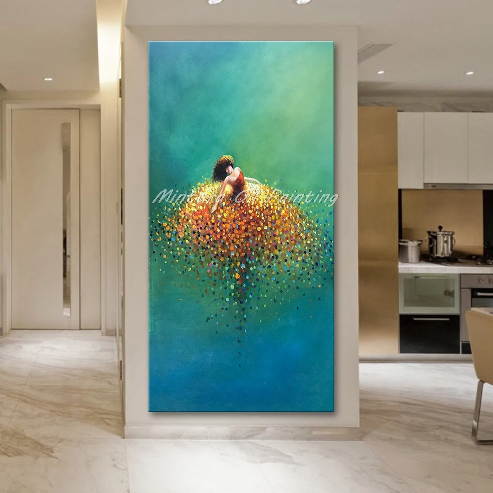 Mintura Wall Picture for Living Room Oil Paintings on Canva Hand-Painted Abstract Colorful Skirt Ballerina,Home Decor  No Framed