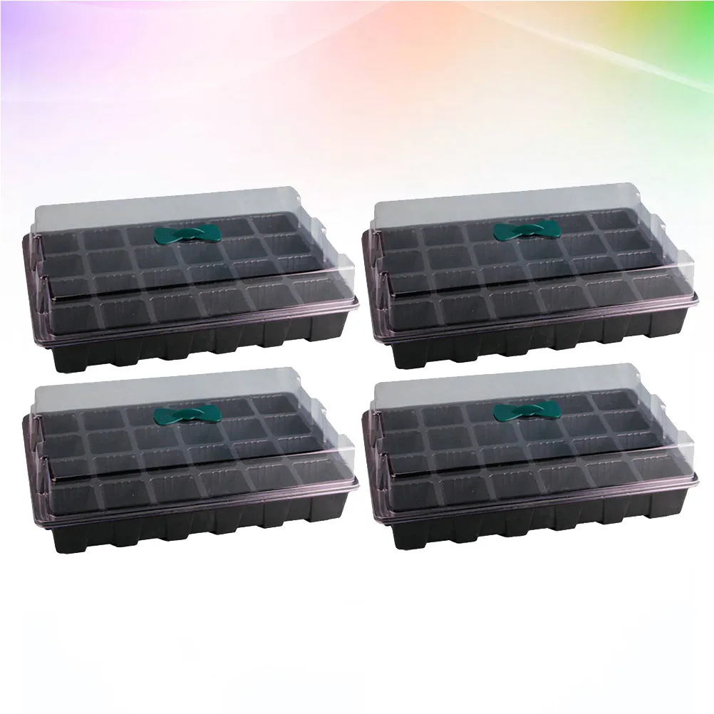 4Sets Plant Germination Tray 24 Cells Seedling Box Transparent Lid Small Handle Turning Breather Hydroponic Grow Nursery Pot