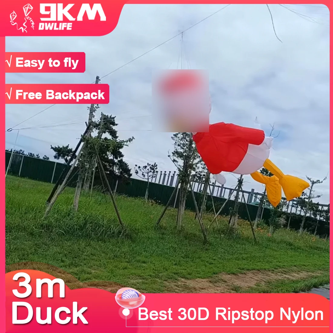 9KM 3M Duck Kite Ripstop Nylon Fabric Line Laundry Kite Pendant Soft Inflatable Large Professional Kite for Adults with Bag