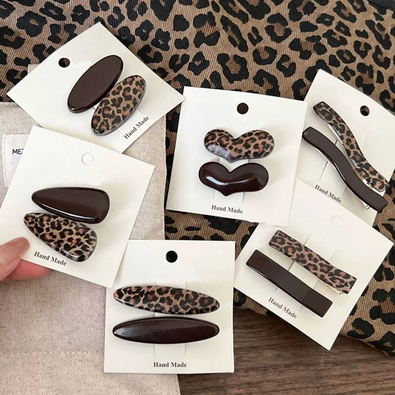Kaffeebraune Leopardenmuster-Haarspange, seitlicher Haarklammern-Clip, temperamentvoller Entenschnabel-Clip, weiblicher Haarclip, Haar-Accessoires
