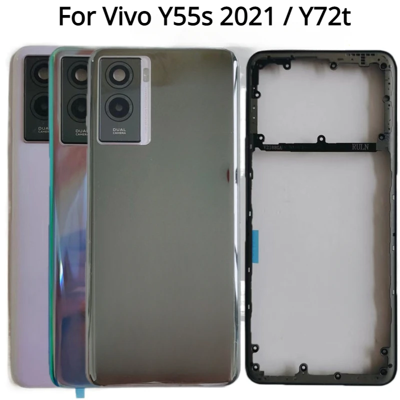 

Новая задняя крышка для Vivo Y55s 2021 Y72t крышка аккумулятора + средняя рамка задняя крышка корпуса фотовспышки детали для ремонта объектива камеры