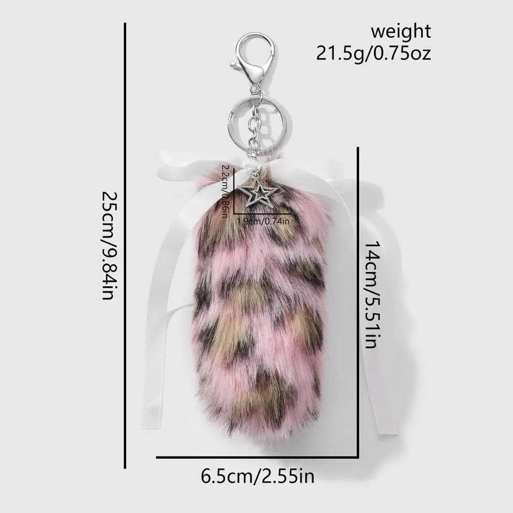 New Y2K Style Fluffy Tail Keychain Lace Bow Leopard Print Bag Pendant Soft Gift Bag Charm Backpack Decoration