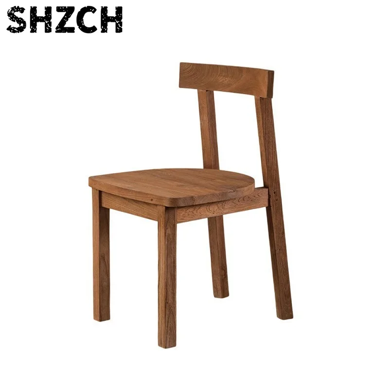 Wabi Sabi Elm Wood Dining Chairs Vintage Solid Wood Backrest Chair for Restaurant Home Seat for Cafe Dining Room Furniture view 6