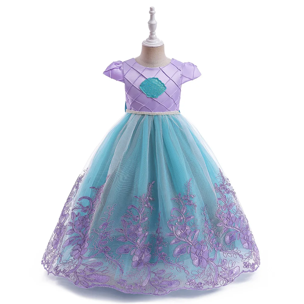 Cap Sleeve Princess Ball Gown Girls Disney Little Mermaid Cosplay Clothing Toddler Deluxe Floral Lace Dress Child Carnival Frock