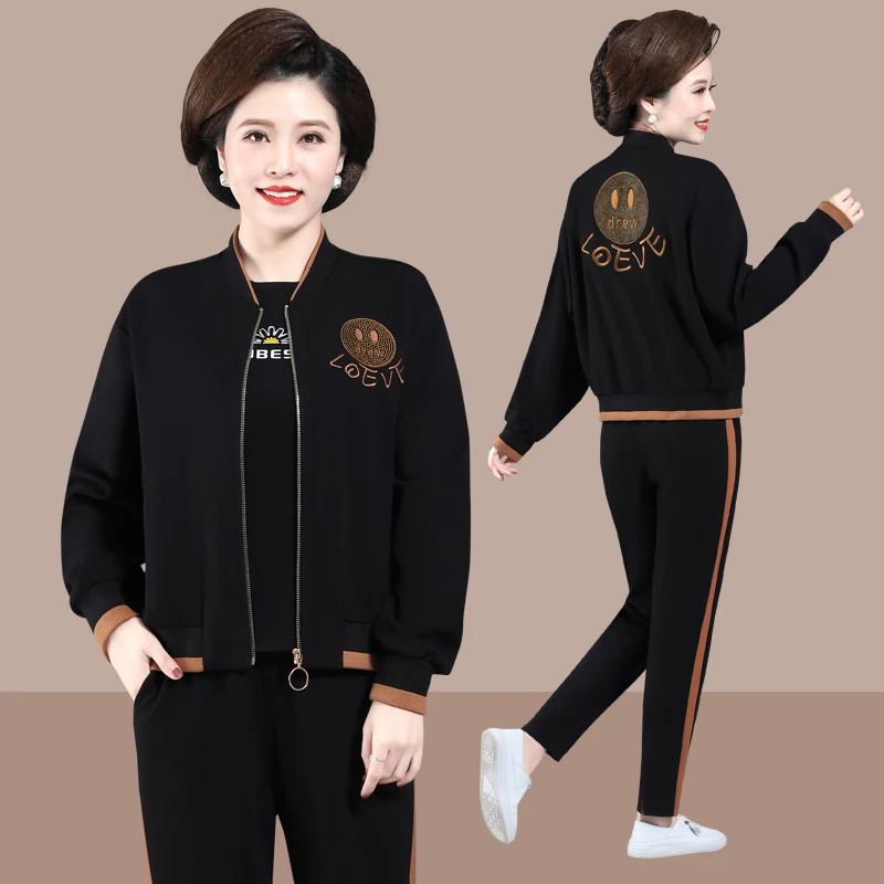 

Spring New Fashionable Casual Women's Sportswear Set Mommy Sweatshirt Middle-Aged And Elderly Sportswear Set Online Exclusive