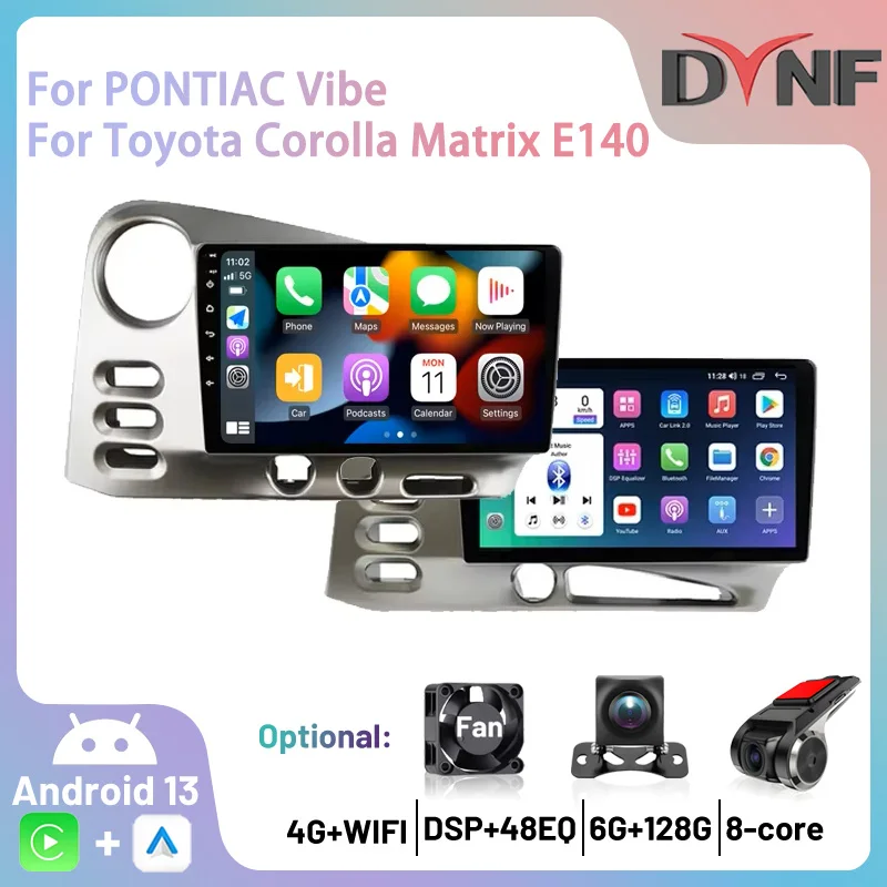 

Android 13 Car Radio For PONTIAC Vibe 2003 2004 For Toyota Corolla Matrix E140 2003-2008 Audio CarPlay GPS Tracker FM Autoradio