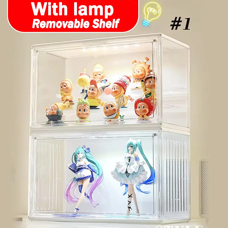 Vitrina LED controlada por voz para coleccionables - Gabinete acrílico transparente 27x22x18cm con control remoto, colores RGB y sensor de movimiento para