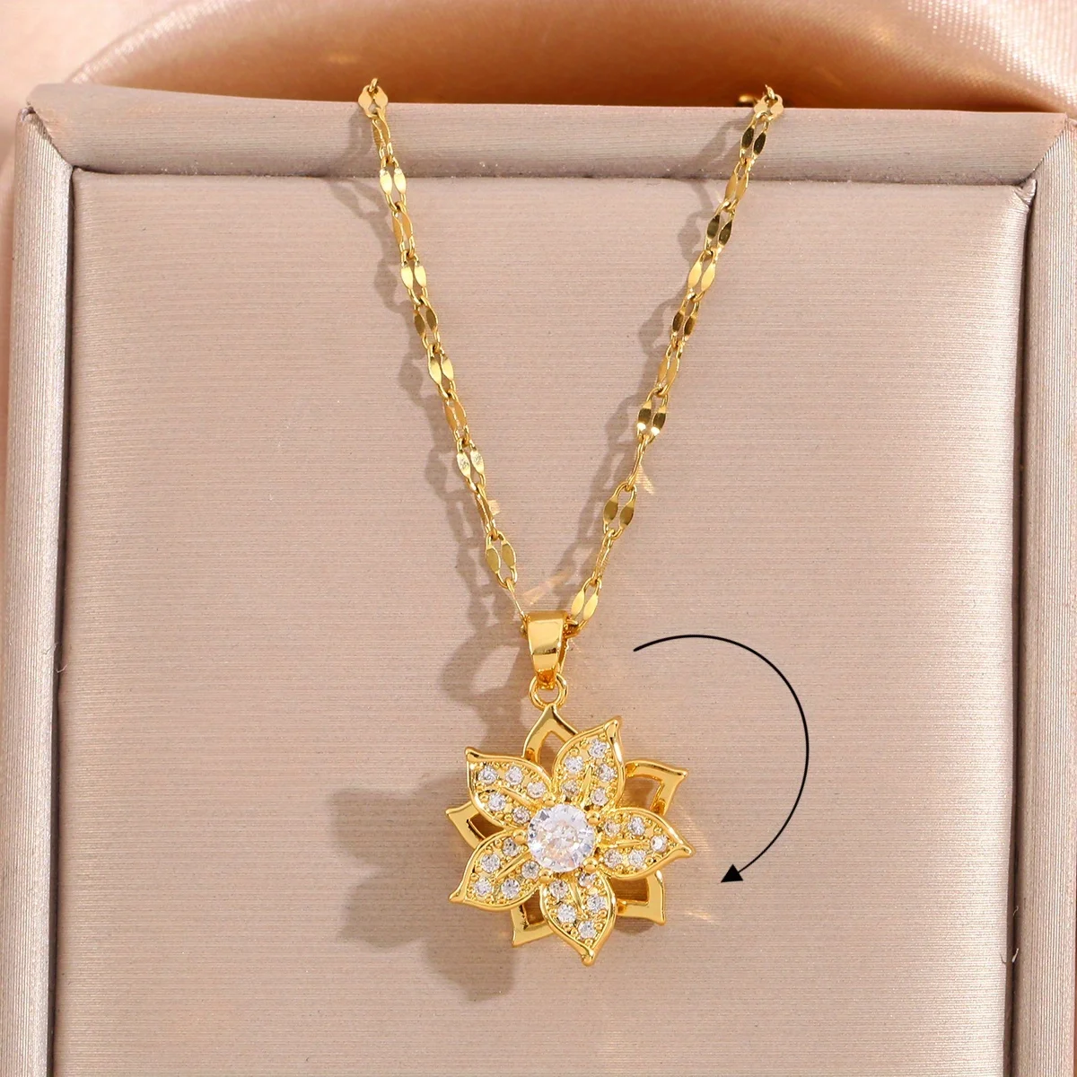 360° Rotating White Cherry Blossom Pendant Necklace, Charming and Stress-relieving Jewelry Gift, Neutral Trendy Accessory