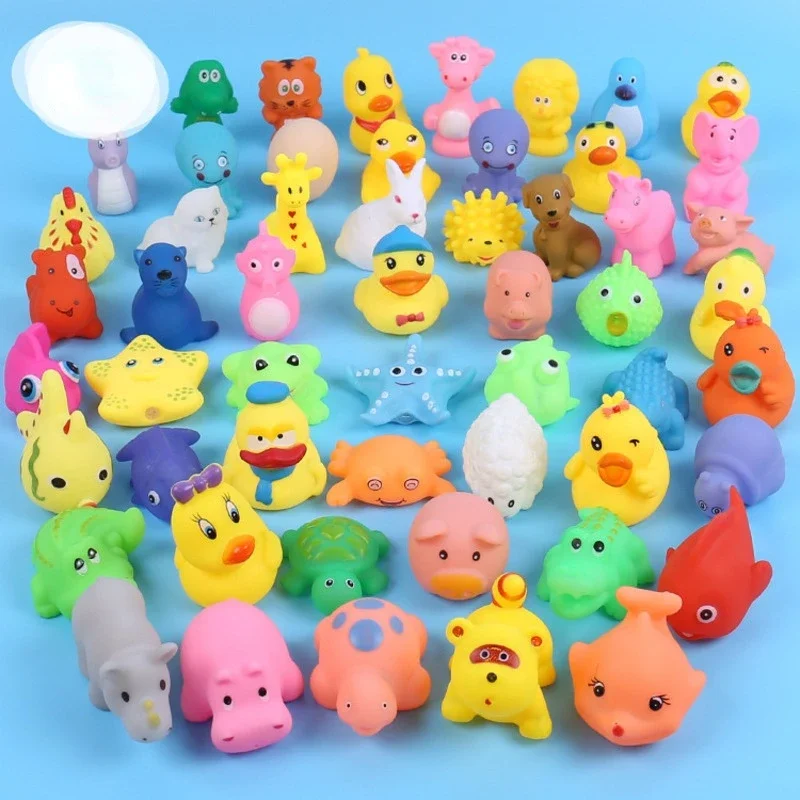 10 pz/set simpatici animali che nuotano giocattoli d'acqua per bambini galleggiante in gomma morbida Squeeze Sound giocattolo da bagno stridulo per giocattoli da bagno per bambini