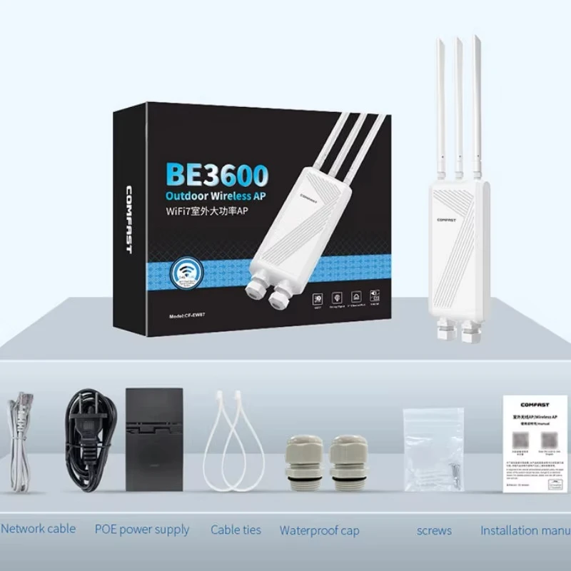 COMFAST CF-EW87 OpenWRT Dual Band BE 3600 WiFi 7 Outdoor Access Point Router  New 300mbps  Gigabit Three Antenna WiFi Router