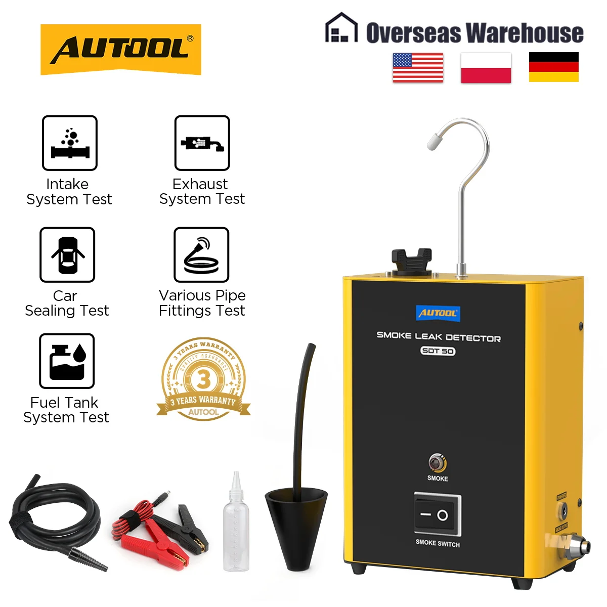 

AUTOOL SDT50 Автомобильная машина для обнаружения утечек Автомобильная машина для дыма Диагностический детектор утечек автомобиля Набор инструментов