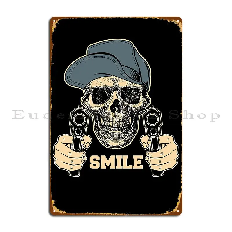 Smile For The Guns Gangster Criminal Tattoo Gift Metal Sign Create Cinema Wall Mural Create Create Tin Sign Poster