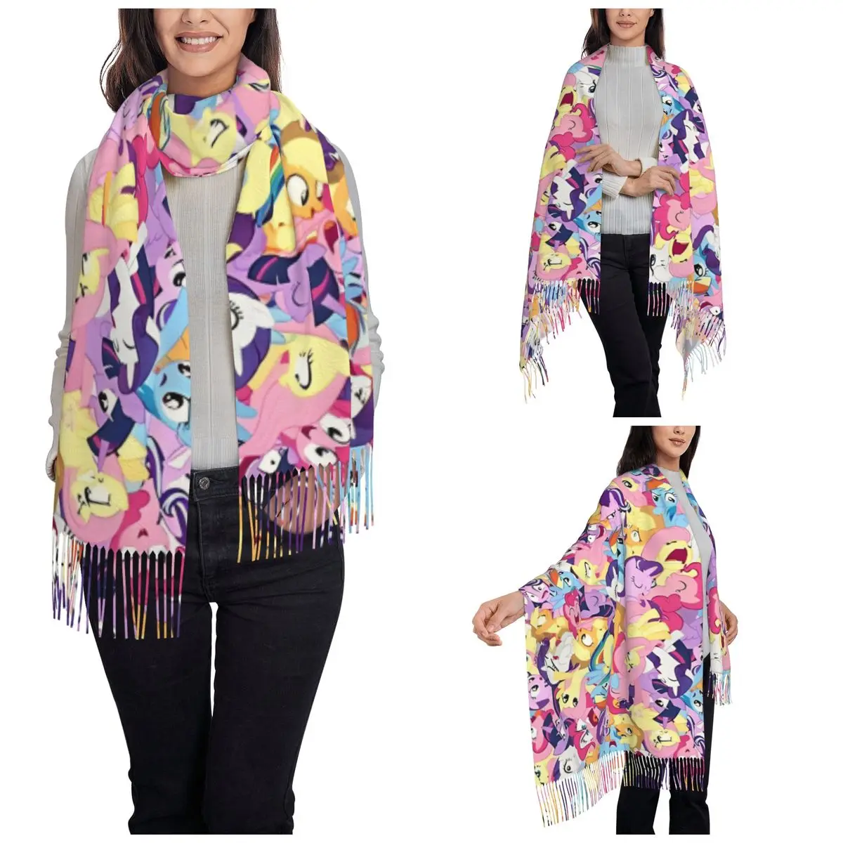 Womens Scarf with Tassel My Little Pony Mane Seven Mess Long Winter Warm Shawl and Wrap Daily Wear Cashmere Scarf