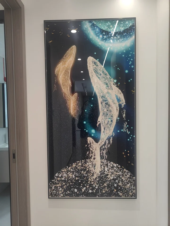 Luxury Whale LED 3D Mural Wall Lamp - Entrance Modern Vertical Hanging Art Decor | Simple Style Light Painting Fixture