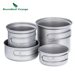 Boundless Voyage Ultralight Titanium Camping Cookware Set Outdoor Cooking Pot Bowl Backpack Picnic Tableware with Folding Handle