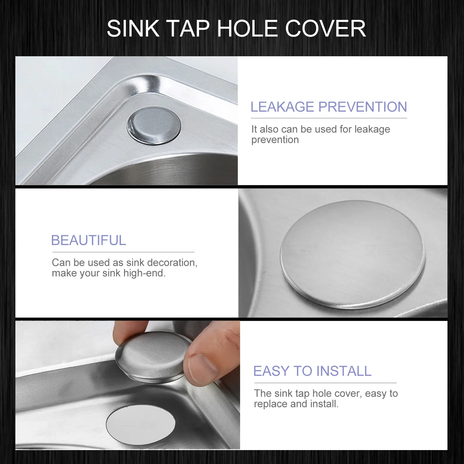 

4Pcs Premium Stainless Steel Sink Tap Hole Cover Kitchen Faucet Hole Accessory