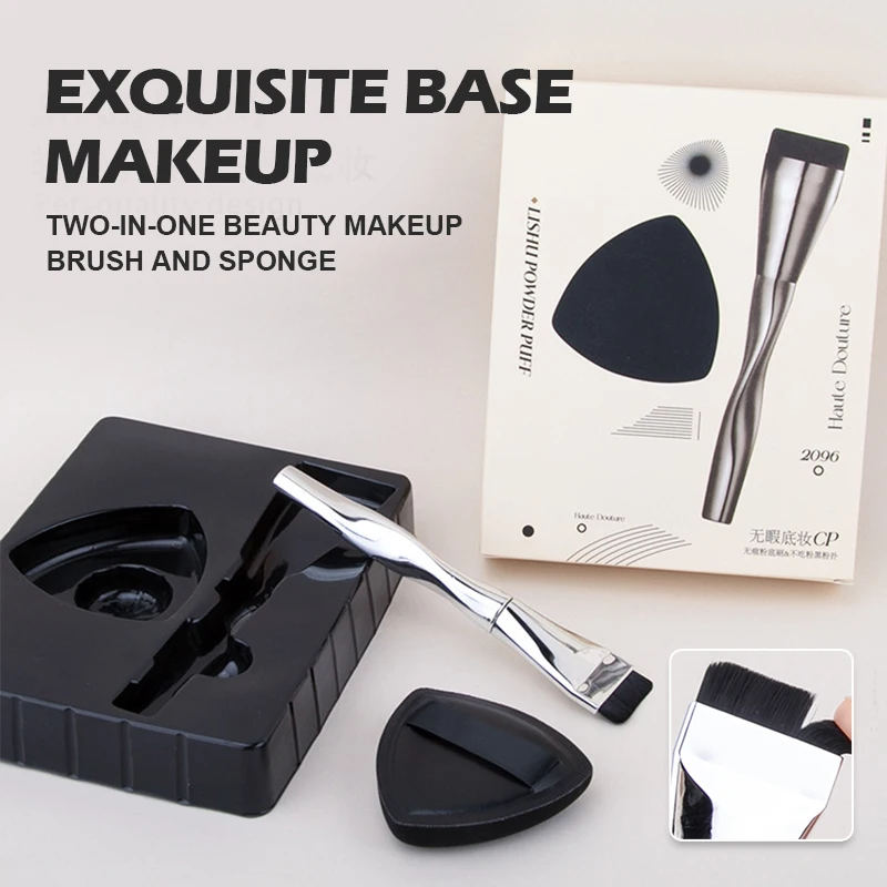 

Two-In-One Beauty Makeup Brush And Sponge Set Contour Brush Flat Contour Brush Foundation Cream Makeup Brushes