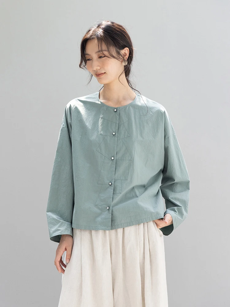 

Новая коллекция Le: 100% хлопковая женская модная блузка с длинным рукавом, круглым вырезом и пуговицами, высушенная на солнце, для ранней осени