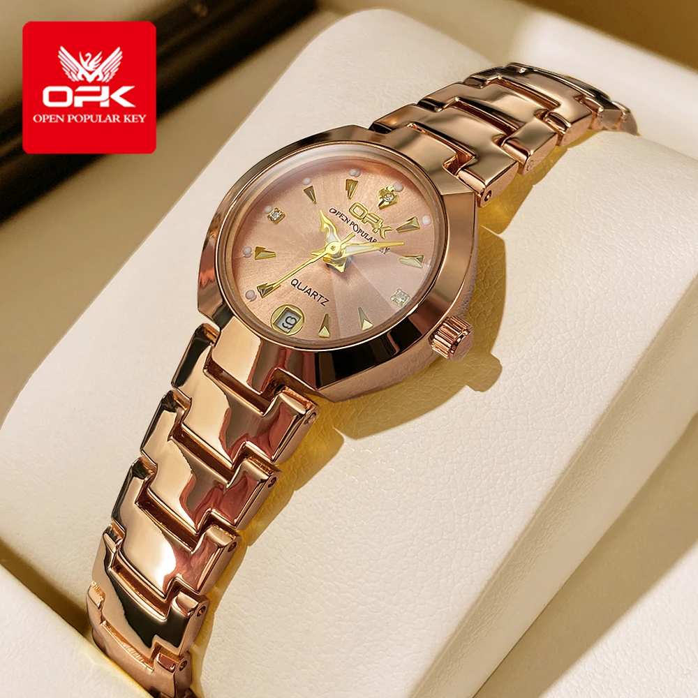 OPK 8105 Unique Minimalist Design Slender Dial Original Quartz Movement Watch For Women Stainless Steel Bracelet HD Luminous Classic Watch