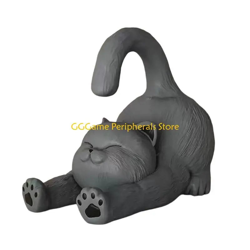 U55B Whimsical Cartoon Feline Phone Stand Support Resin Art Piece For Table Desk Display