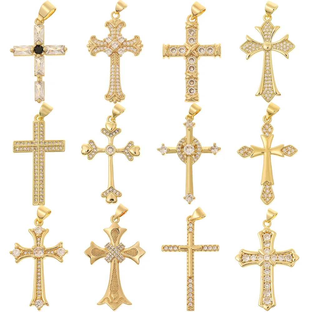 

12pcs Copper Cubic Zircon Cross Pendant for Necklaces DIY Religious Jewelry Finddings for DIY