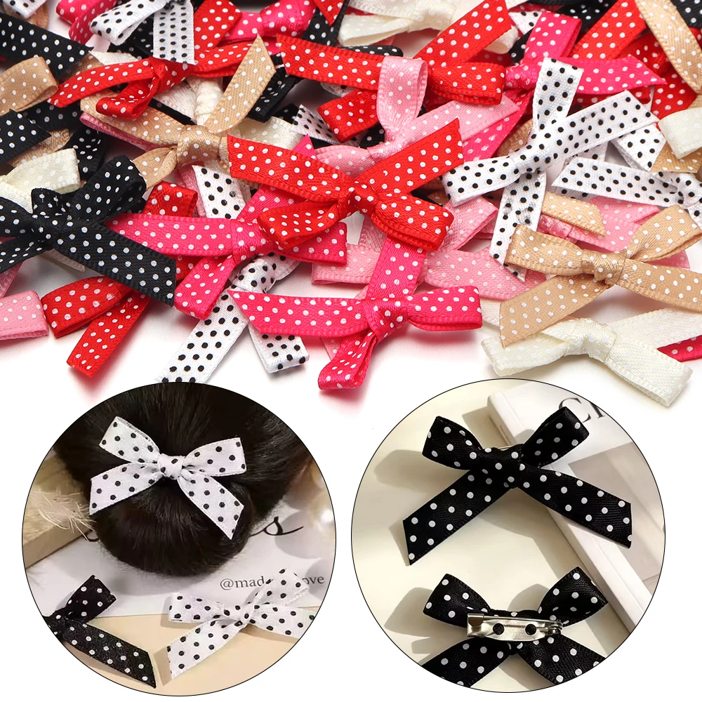 30pcs Mini Polyester Double Sided Polka Dot Bow Satin Ribbon Bows Tie Scrapbooking Embellishment Hair Clips Pets Hair Bow Crafts