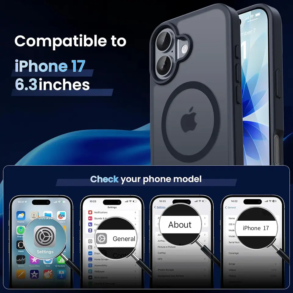 Funda mate con Magsafe para iPhone 17 Pro Max Air 16E 16 E 15 Plus 14 13 12 11 iPhone17 17Pro 16Pro, accesorios de protección 3