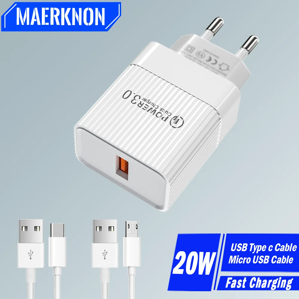 20W USB Charger Fast Charging Mobile Phone Charger Adapter QC 3.0 For Huawei Samsung Micro USB Cable Quick Charge Charger Plug