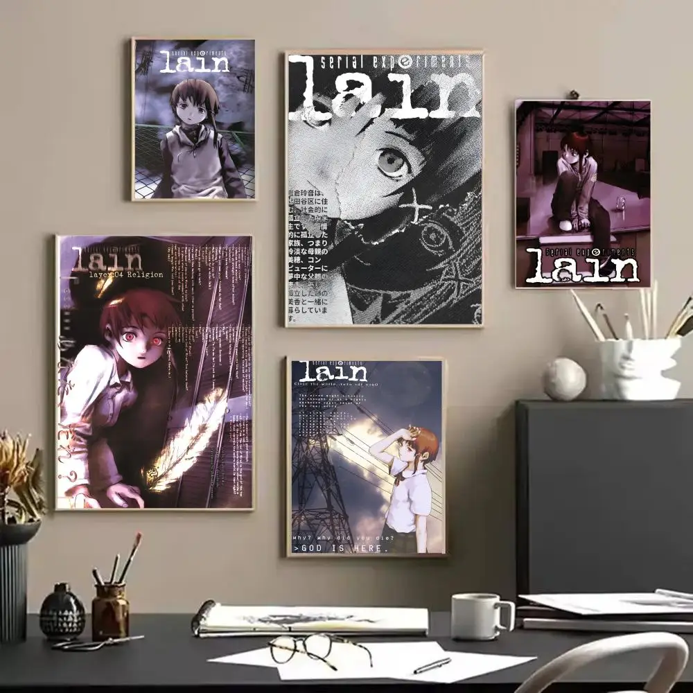 Serial E-Experiments Lain Anime Poster Stickers Mural Painting Self-Adhesive Decor for Bedroom Living Room Home Wall Decals Gift