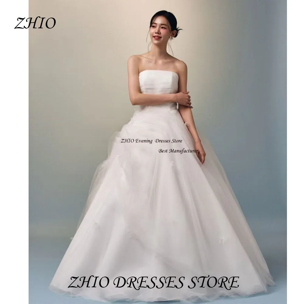 ZHIO простой стиль белый тюль трапециевидной формы без бретелек корейское свадебное платье фотосессия без рукавов длиной до пола платье невесты по индивидуальному заказу