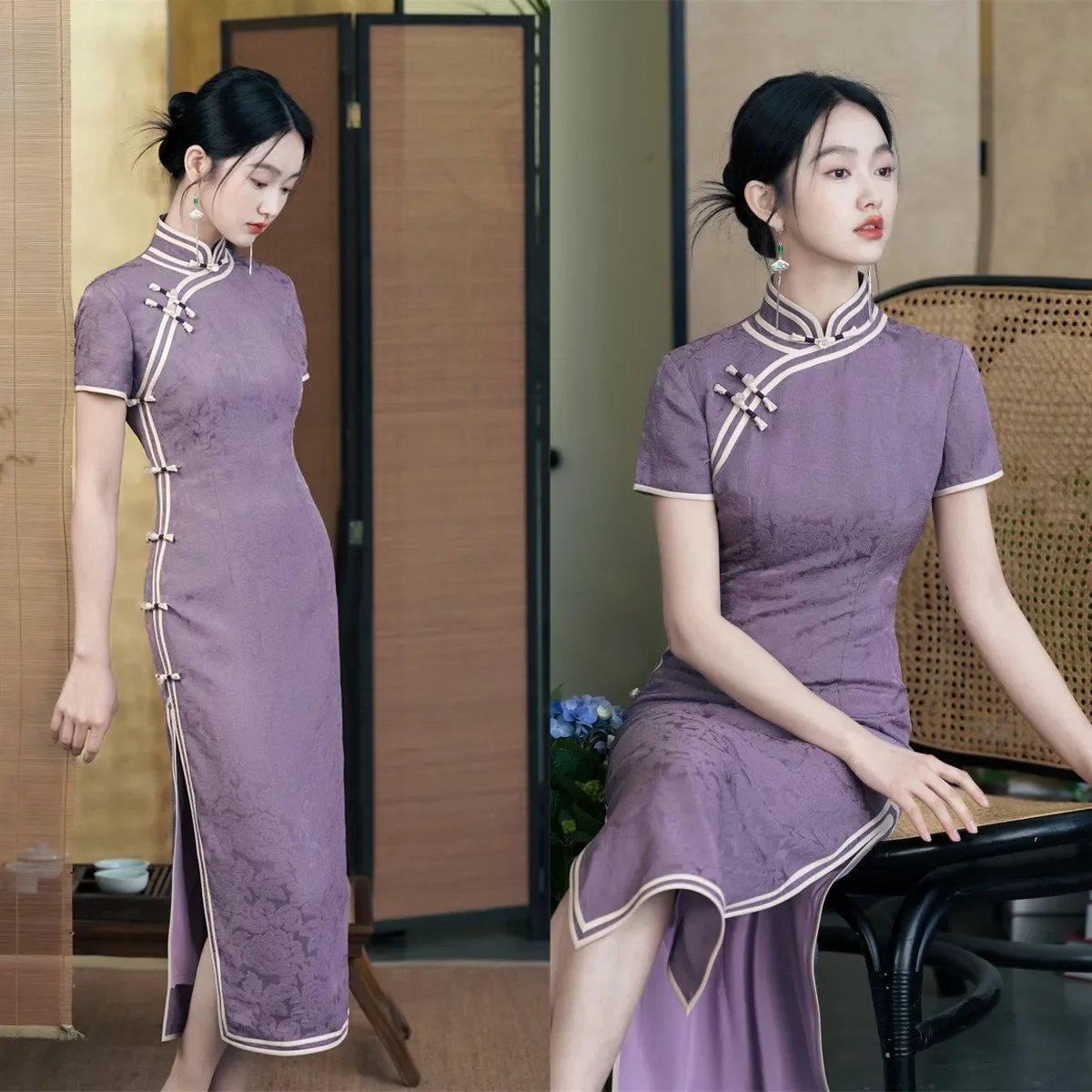 

Старый Шанхай Cheongsam в стиле ретро, китайская традиция, жаккардовое длинное Ципао с короткими рукавами, новинка 2024, весенне-осеннее женское банкетное платье