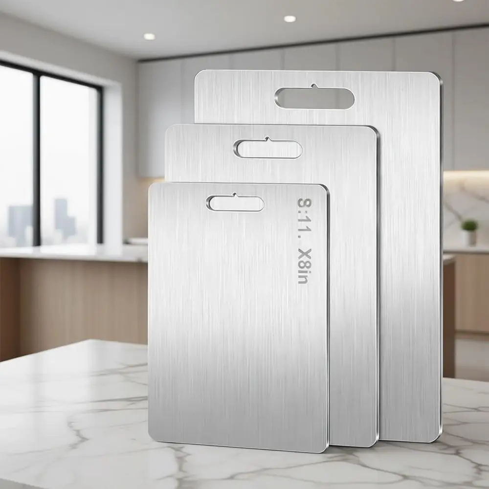 

Triple Set of 100% Pure Titanium Double-Sided Cutting Boards for Kitchen Use - Ideal for Meat, Vegetables, and Fruit, Dishwasher