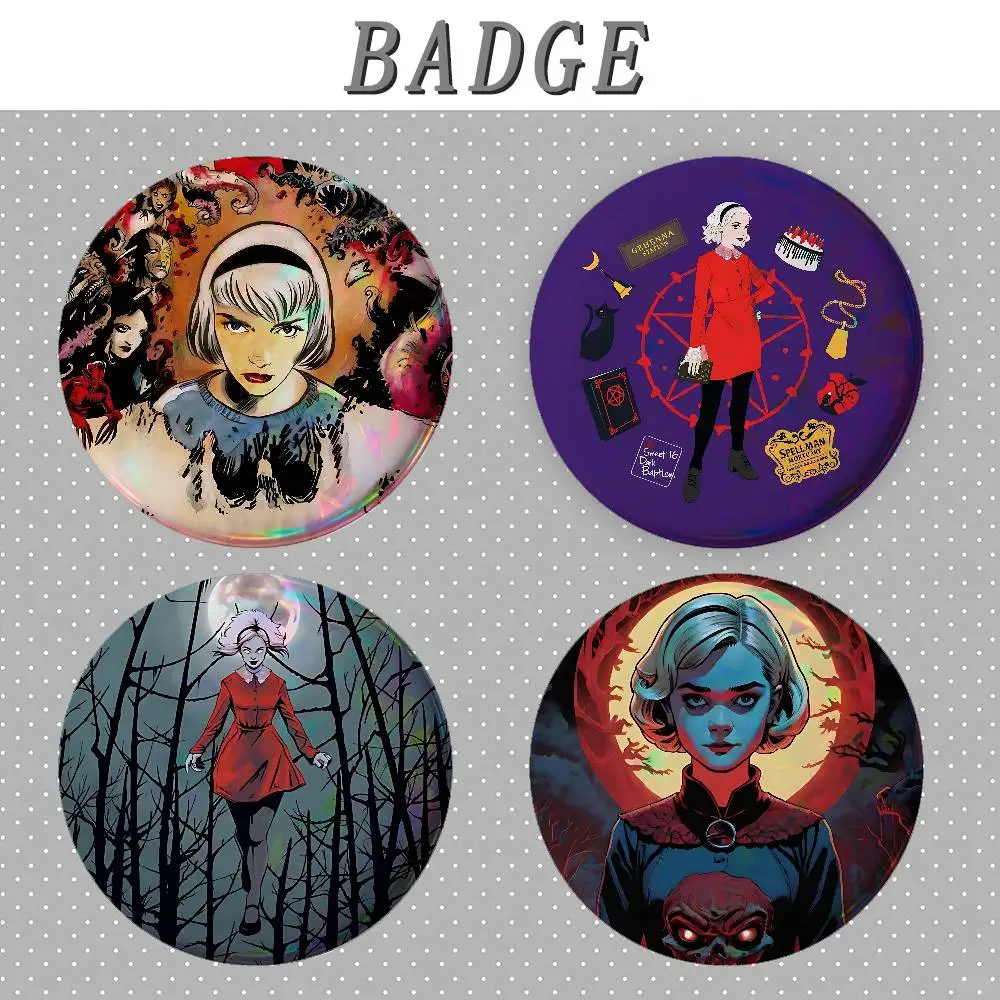 C-Chilling Adventures Of S-Sabrina Badges Round Brooch Cute Cartoon Idol Cosplay Badges DIY Backpack Clothing Jewelry Pins