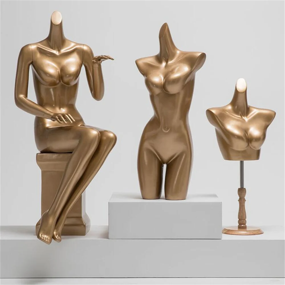 4style Gold Props Full Female Underwear Sewing Art Mannequin Cloth Dummy Display Props Swimsuit Gathered Bra Body  D357