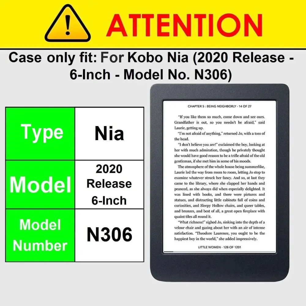 Magnetic 6 inch E-Reader Case Multi-folding Stand Shockproof Protective Shell Wear Resistant Magnetic for Rakuten Kobo Nia N306