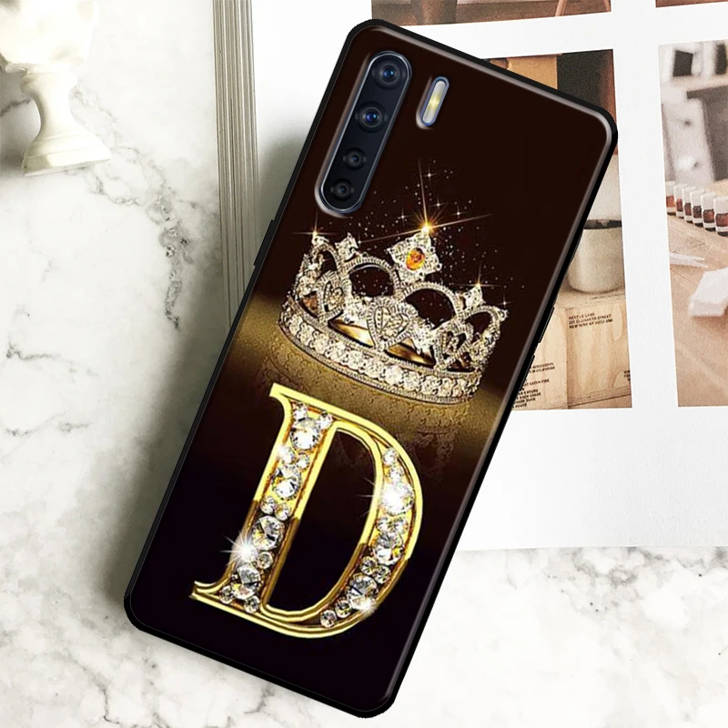 Letter Monogram Gold Marble Case For OPPO A96 A76 A77 A78 A74 A94 A5 A9 A31 A53 A52 A72 A91 A93 A15 A16 A17 A57s A54s