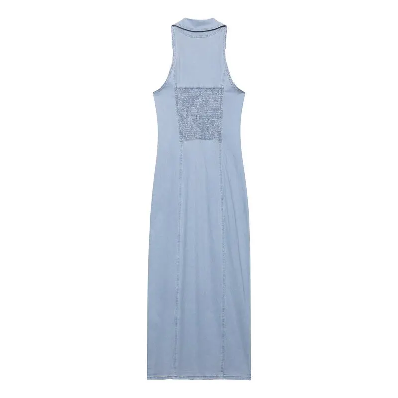 Vestido vaquero estilo vestido tipo ceco con cuello de botones, diseño Hepburn, cintura l y escote en V para mujer, ...