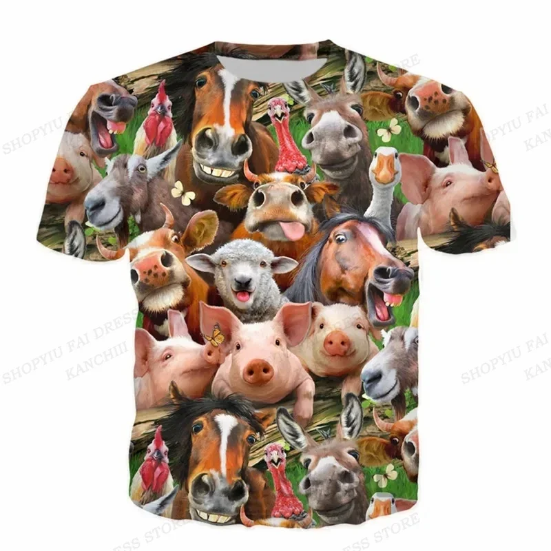 Summer Mens T-shirt Animal Pig Dog Cat 3D Print T-shirt Men Women Fashion Short Sleeve Tshirt Round Neck Funny T Shirt Kids Tops