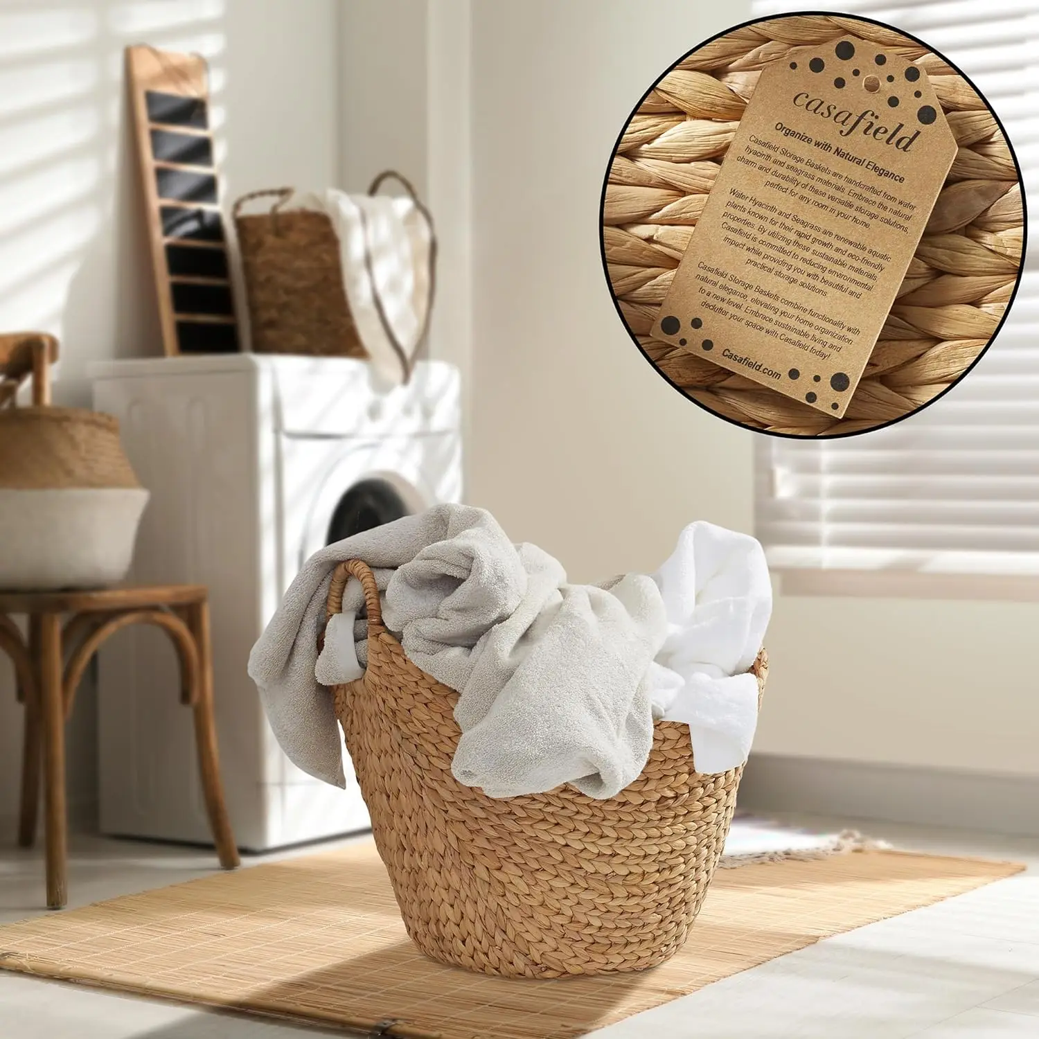 

Comfort corner Large Laundry Boat Basket with Handles - Natural,Woven Water Hyacinth Multipurpose Storage Organizer for Bathroom