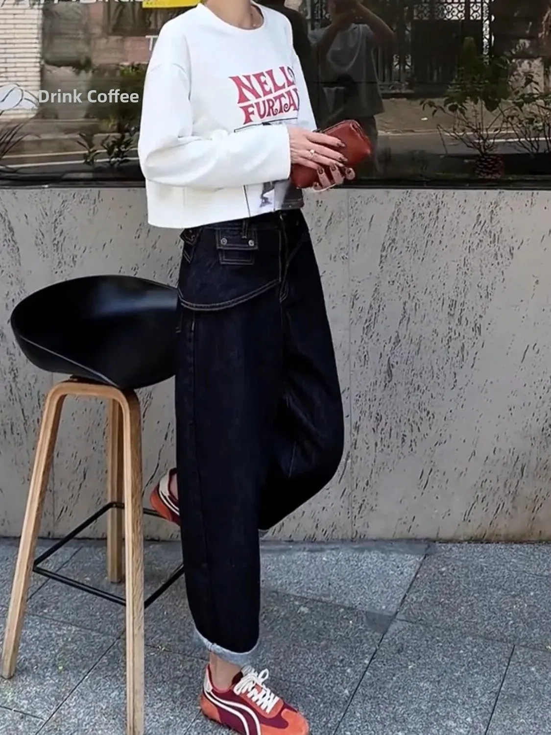 Loose Wide Leg Jeans High Waist Casual Style for Pear Shaped Body Nine Points Denim Pants Autumn New Arrival Women's Fashion