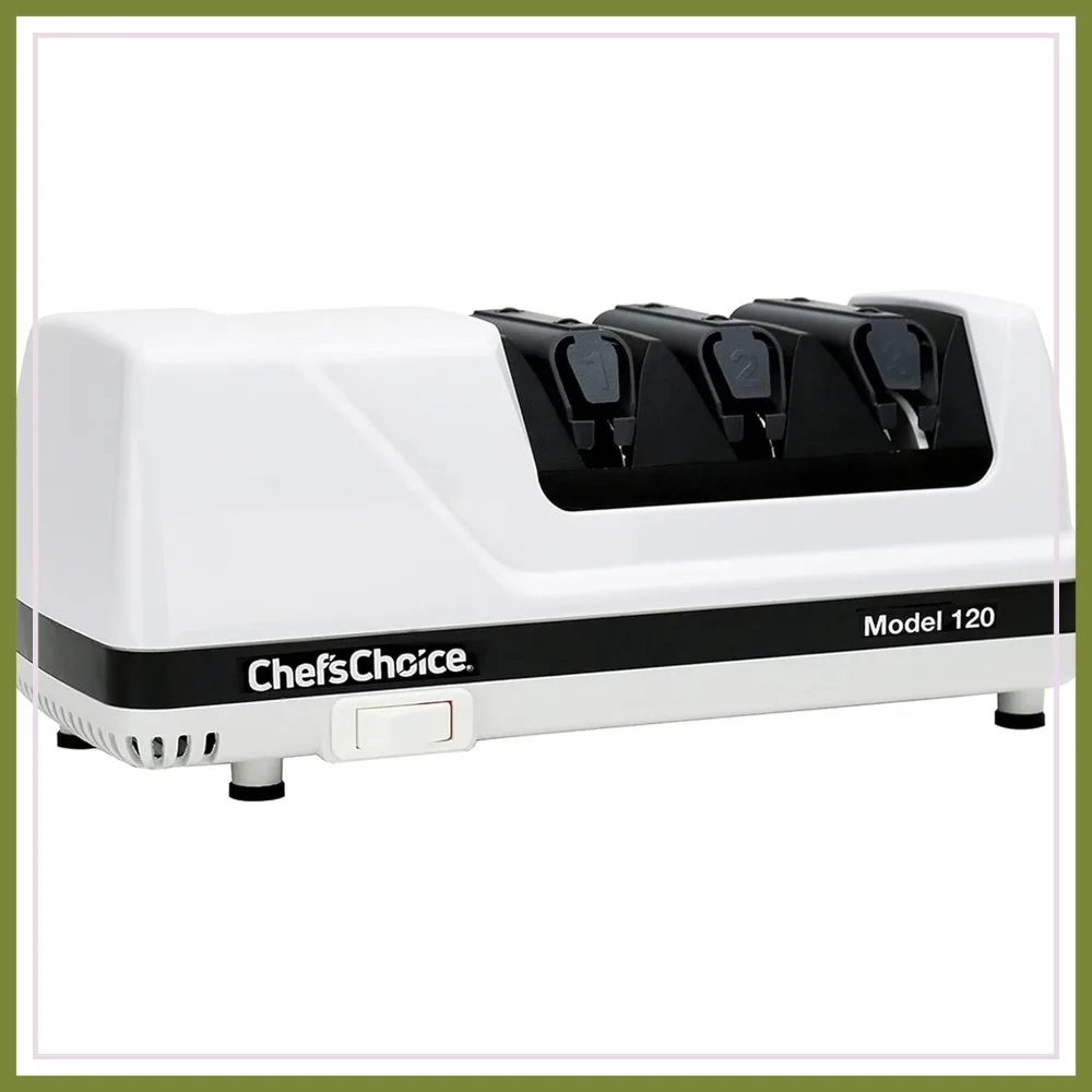 

Professional Electric Knife Sharpener with Diamond Abrasives, 3-Stage for 20° Straight & Serrated Knives, White