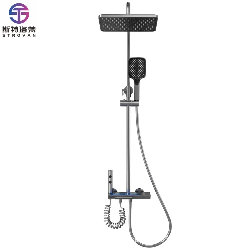 

Dual Handle Thermostatic Shower Set Brass ABS Concealed Shower Head Wall-Mounted with Ceramic Valve Core for Bathroom